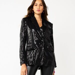Nine West NWT Black Sequin Blazer Size XL